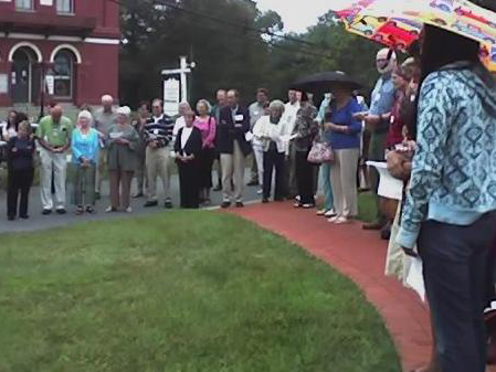 Dedication ceremony for brick walk at church